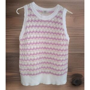 Loft White Purple Tan 100% Cotton Crochet Sleeveless Top Large LP Cottagecore